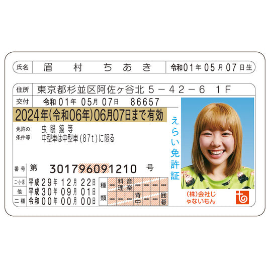 「えらい免許証」風 Edyカード