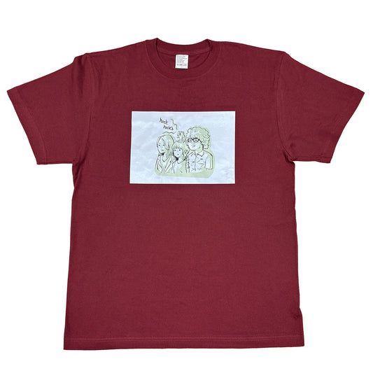 朝の迎え方Tシャツ “フテネコと一緒”（バーガンディ）