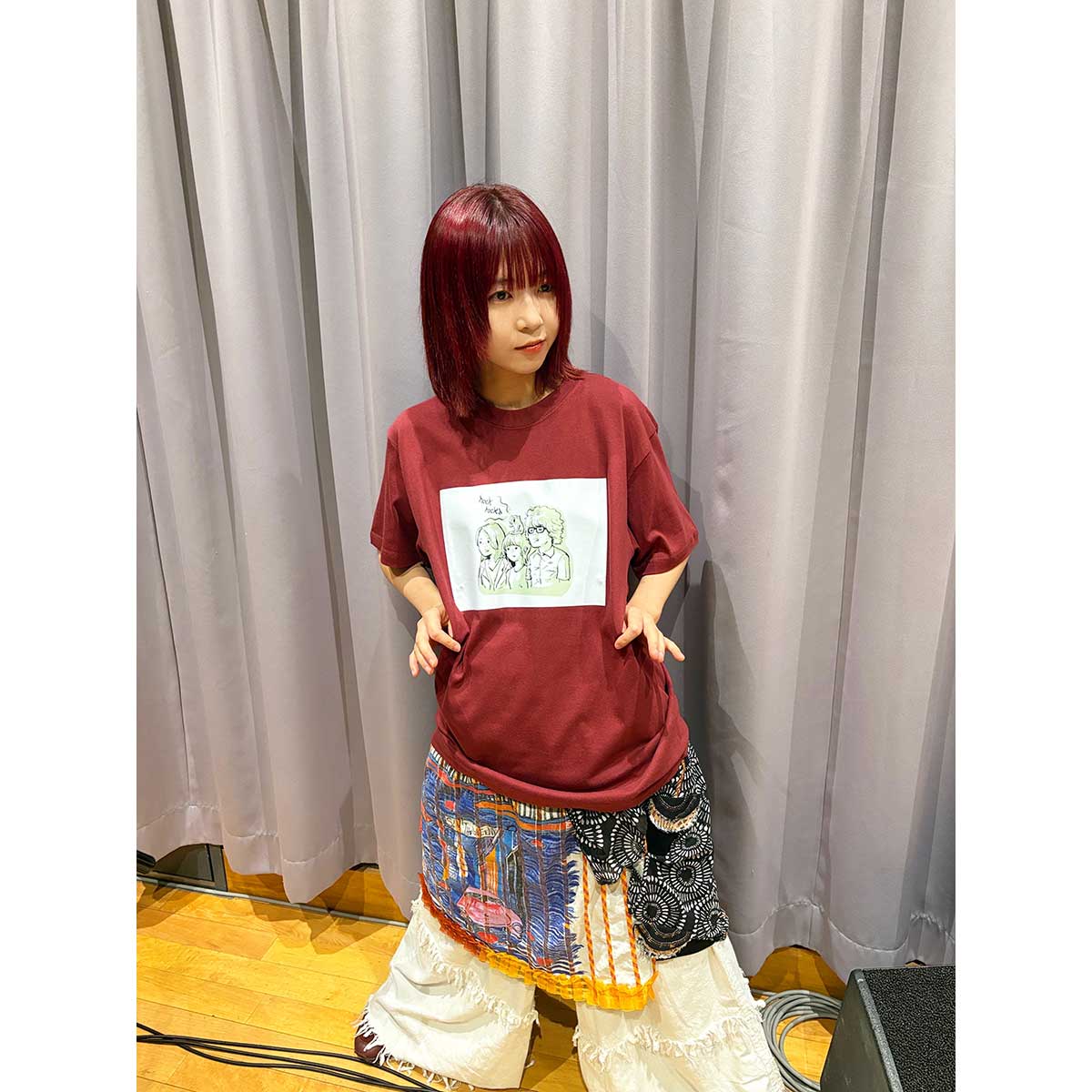 朝の迎え方Tシャツ “フテネコと一緒”（バーガンディ）